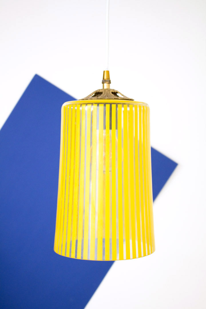 Gele gestreepte hanglamp glas vintage
