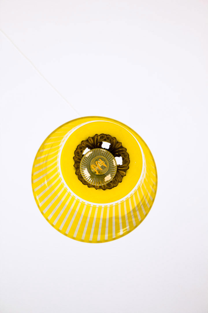 Gele gestreepte hanglamp glas vintage