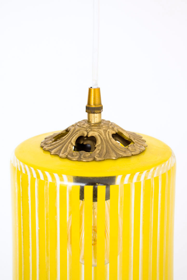 Gele gestreepte hanglamp glas vintage