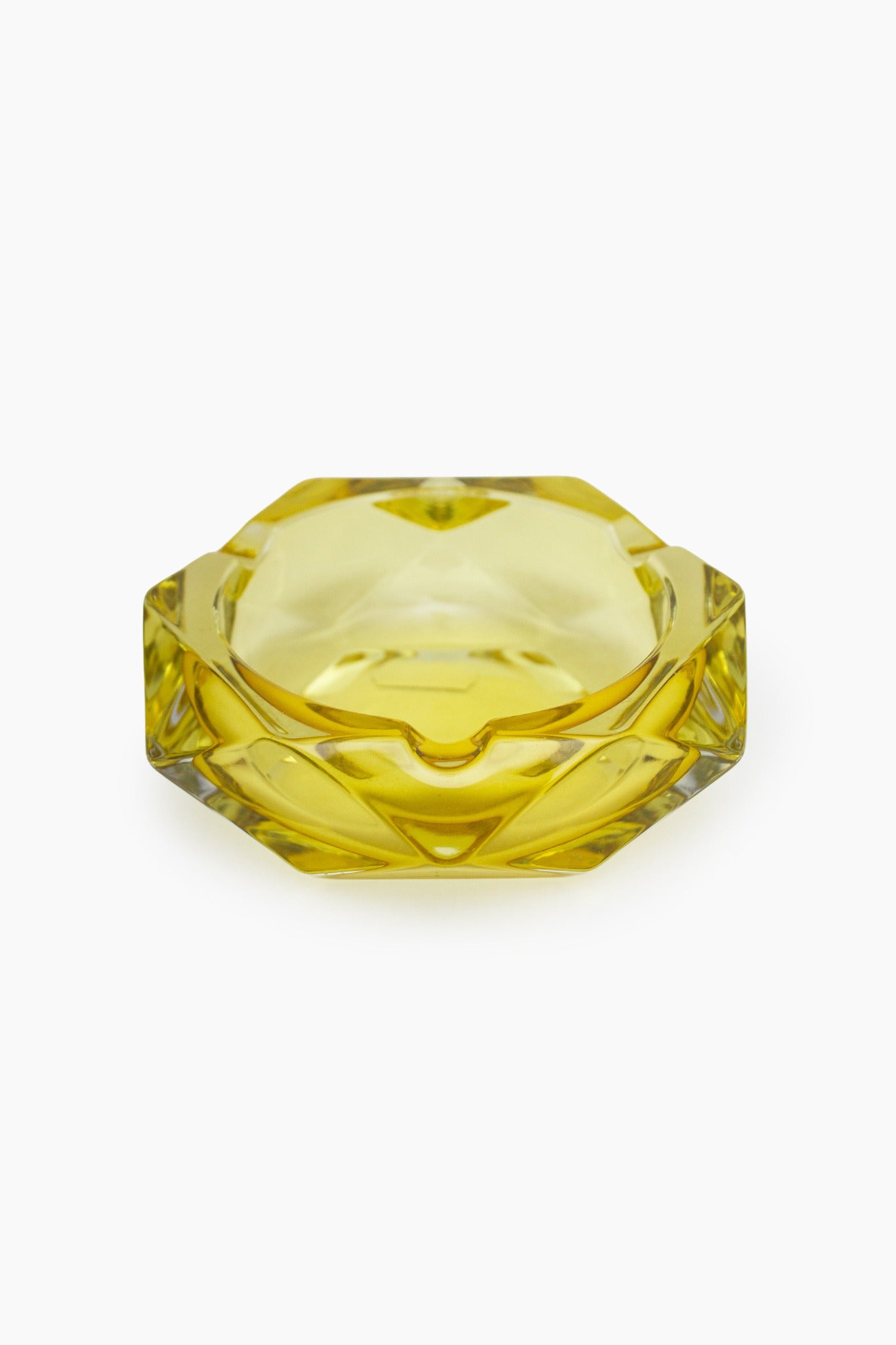 Gele vintage glazen hexagon asbak