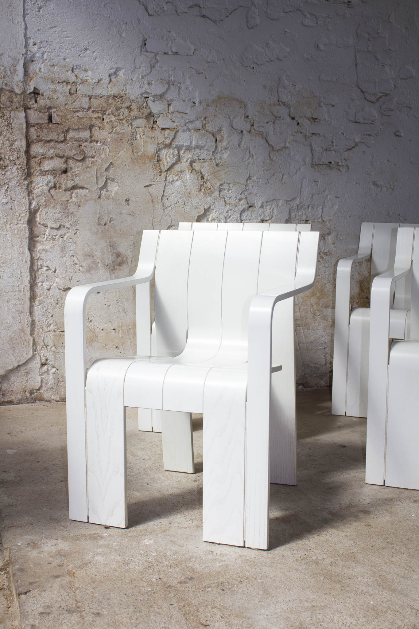 Set van 4 jaren 70 witte Gijs Bakker voor Castelijn strip stoelen met armleuningen