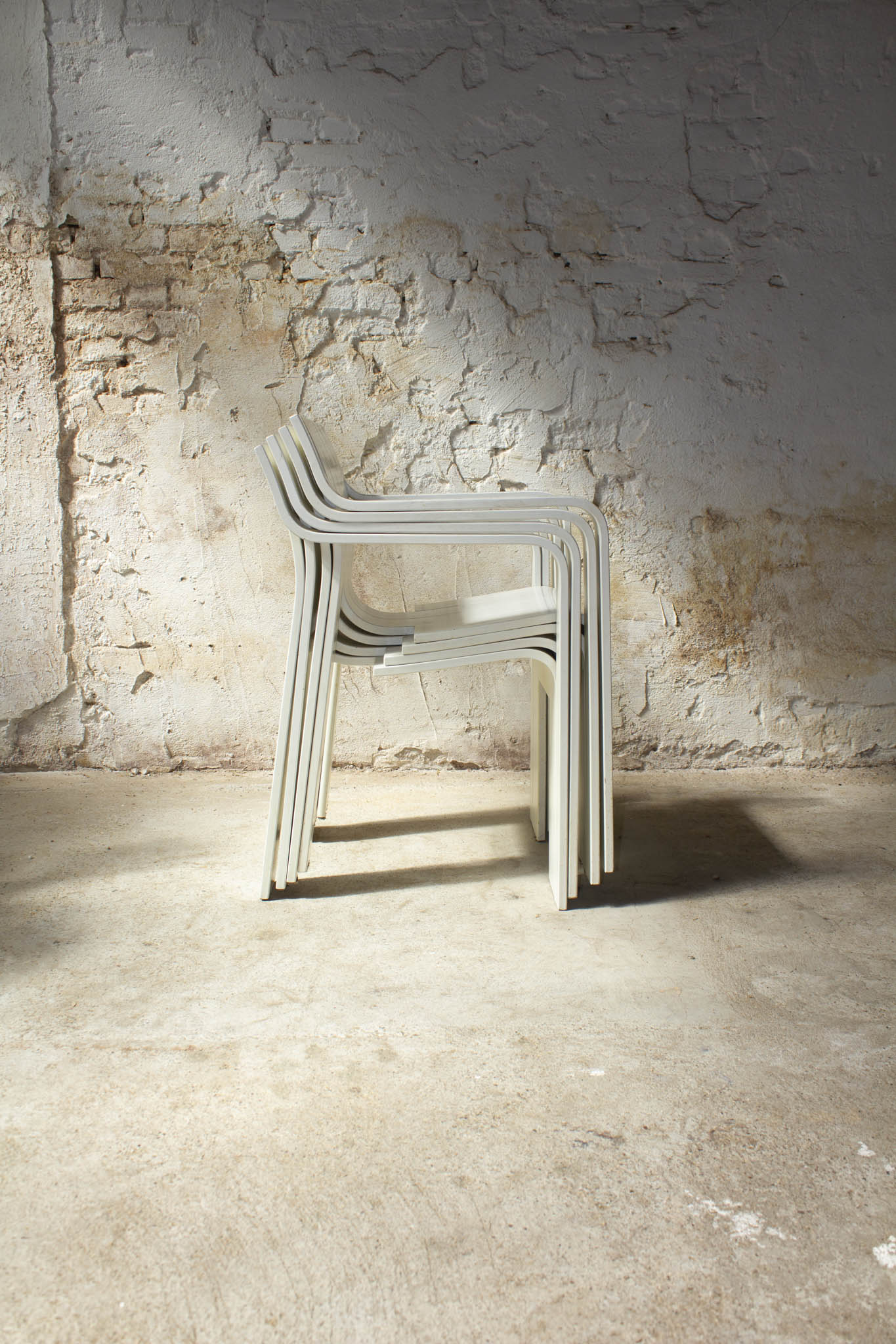 Set van 4 jaren 70 witte Gijs Bakker voor Castelijn strip stoelen met armleuningen