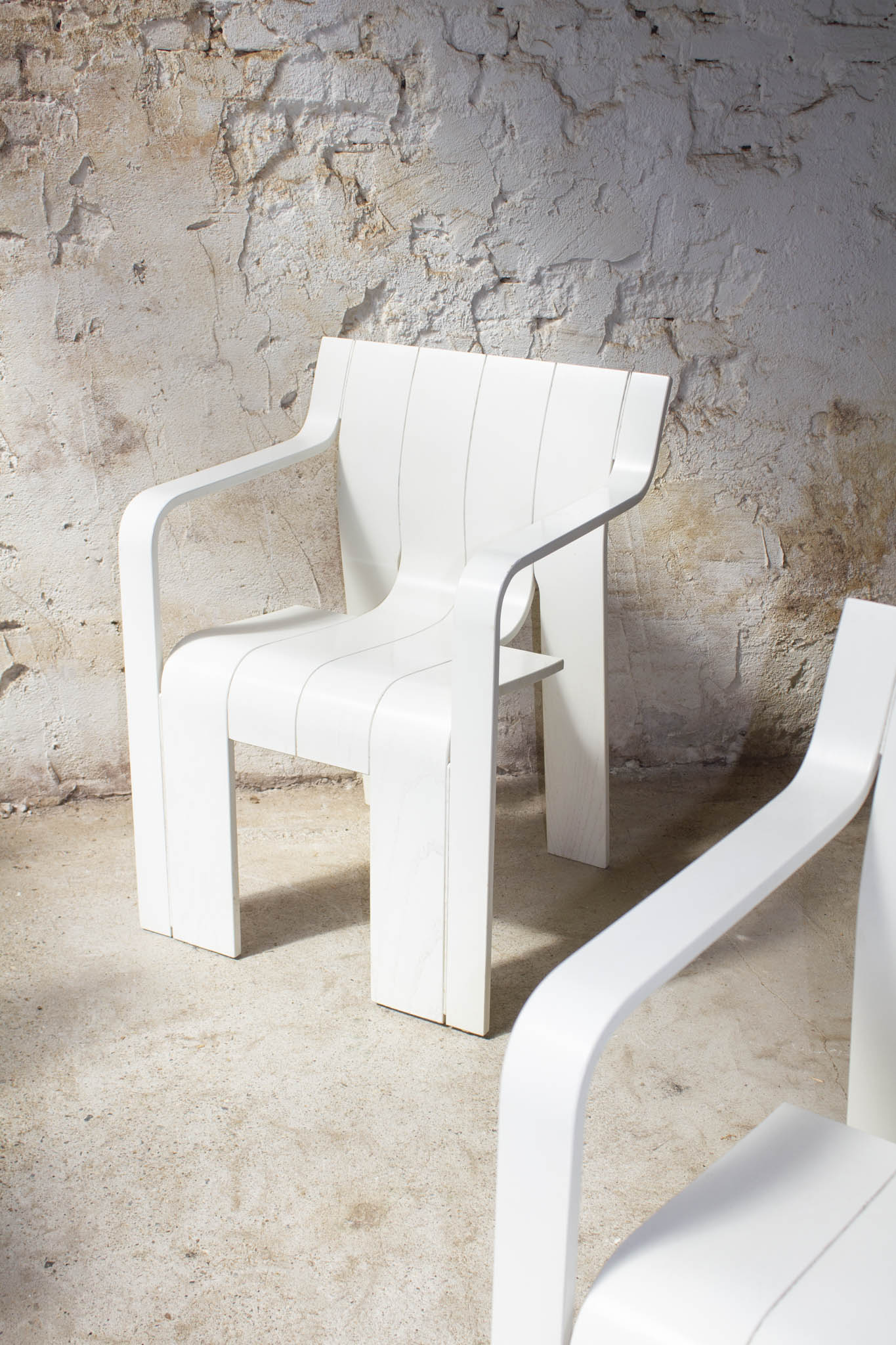Set van 4 jaren 70 witte Gijs Bakker voor Castelijn strip stoelen met armleuningen