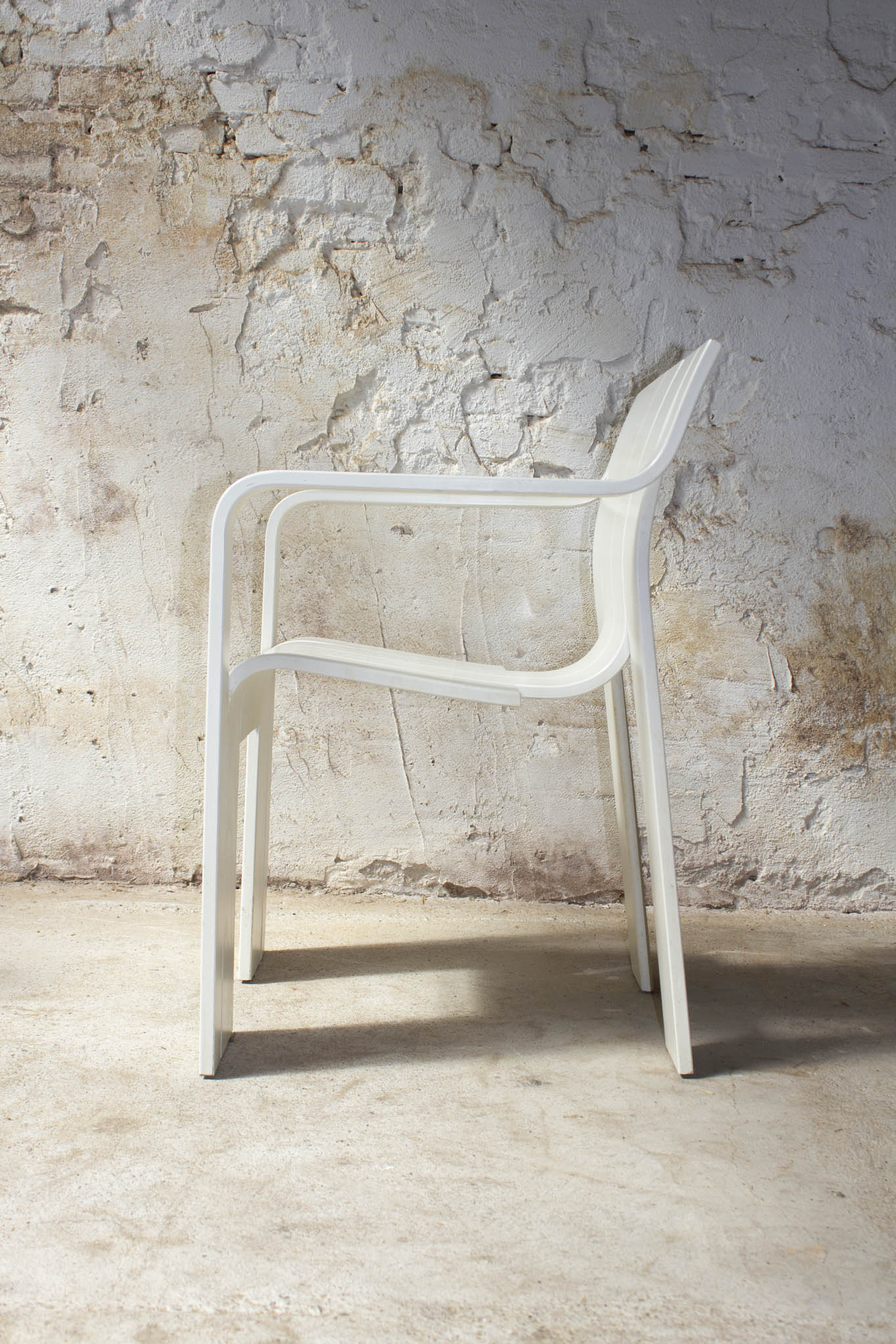 Set van 4 jaren 70 witte Gijs Bakker voor Castelijn strip stoelen met armleuningen