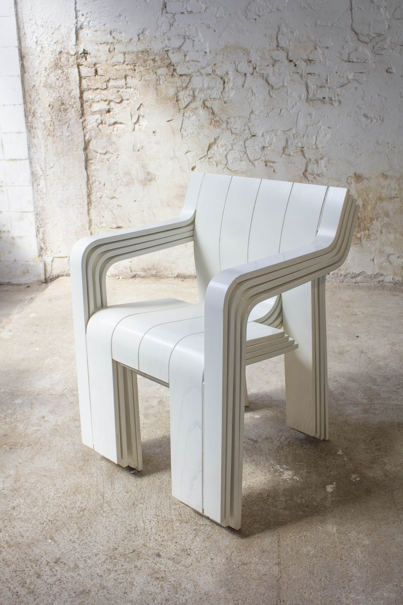 Set van 4 jaren 70 witte Gijs Bakker voor Castelijn strip stoelen met armleuningen