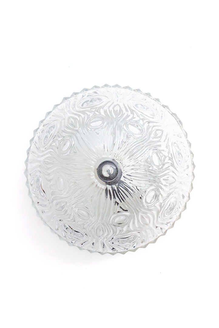 Glazen plafonnière rond met gegolfd patroon vintage
