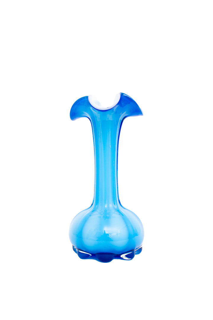 Glazen vintage blauwe kelk vaas