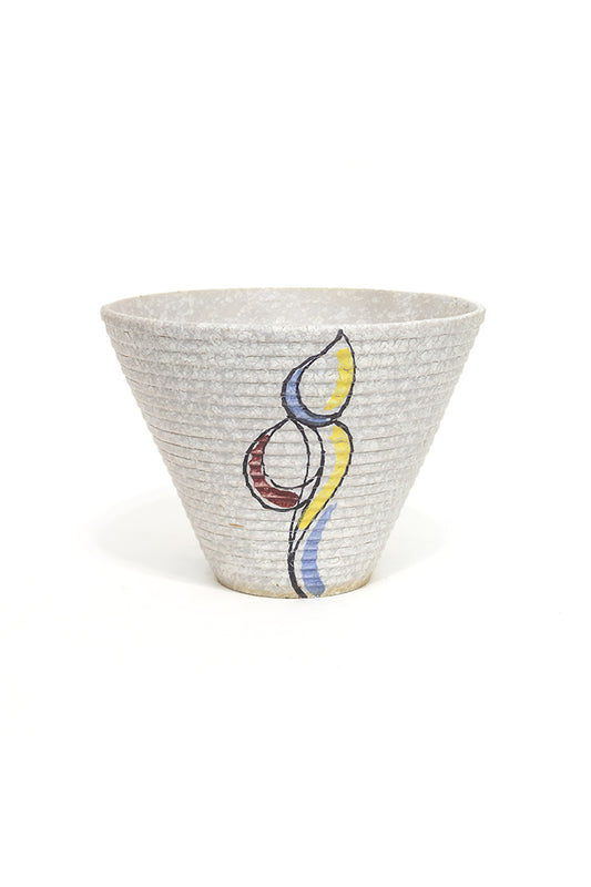 Grijze jaren 50 bloempot met decoratieve beschildering