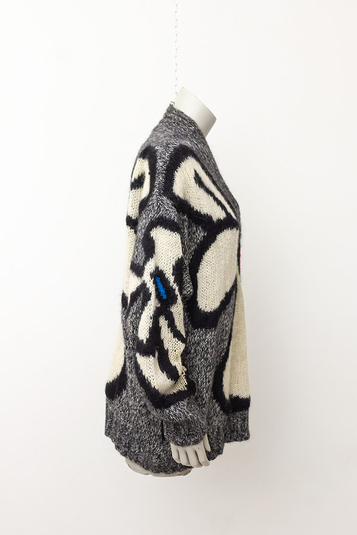 Grijze jaren 80 wollen trui mohair met gekleurde vlakken Thierry Mugler