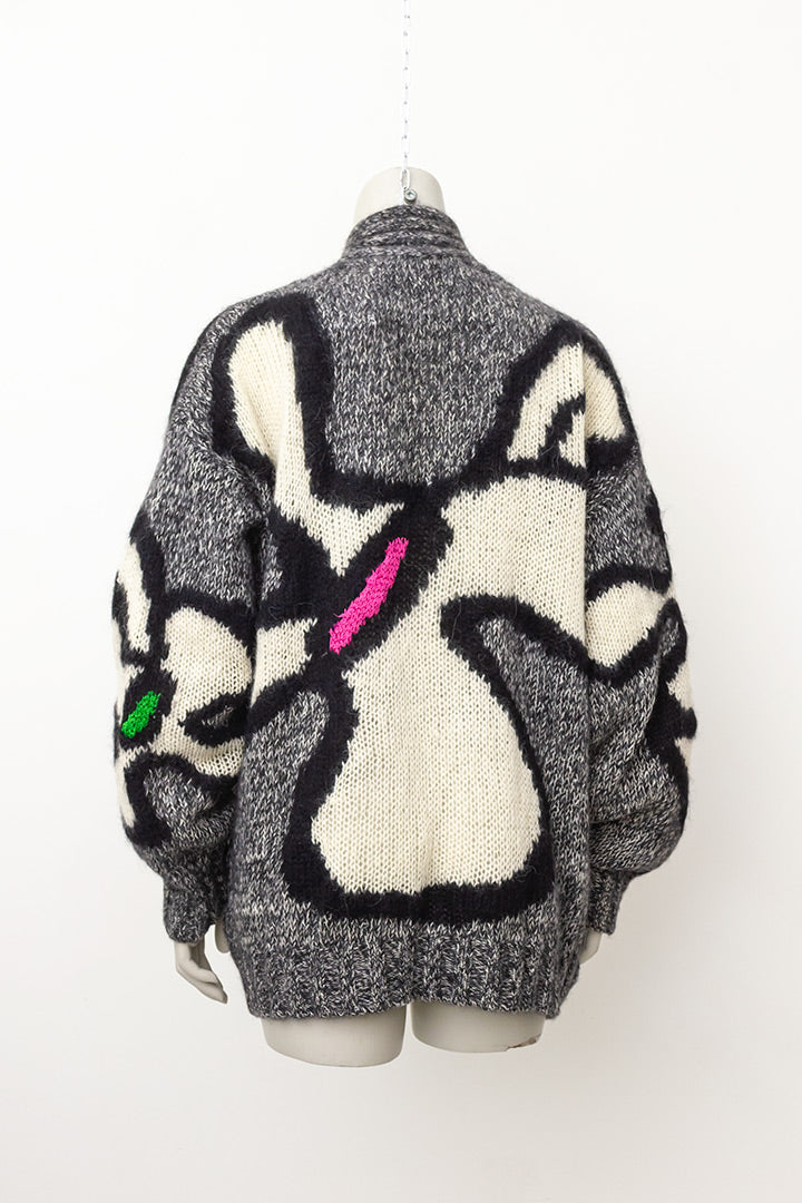 Grijze jaren 80 wollen trui mohair met gekleurde vlakken Thierry Mugler