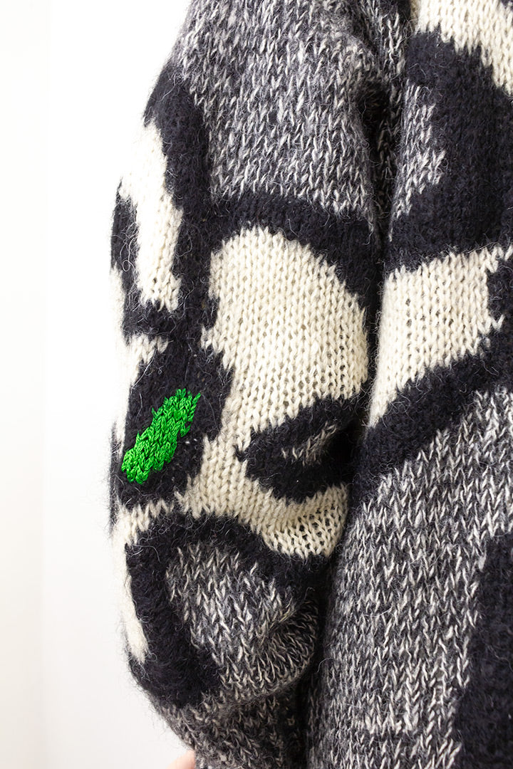 Grijze jaren 80 wollen trui mohair met gekleurde vlakken Thierry Mugler