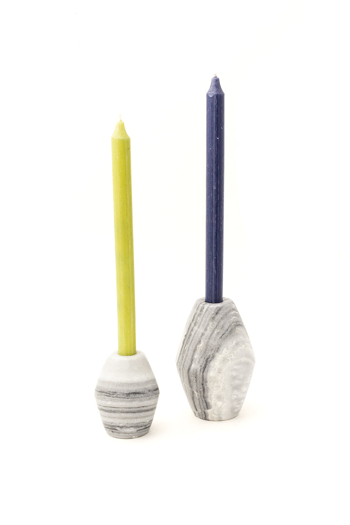 Grijze marmeren kandelaren vintage - set van 2
