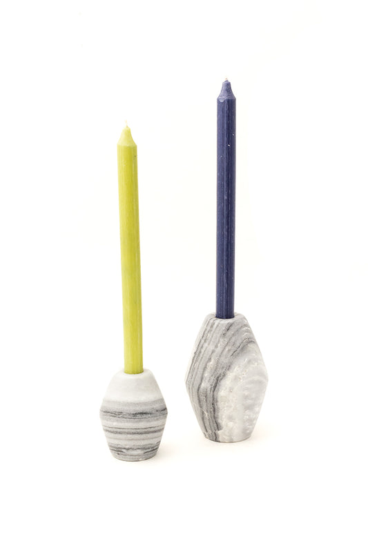 Grijze marmeren kandelaren vintage - set van 2