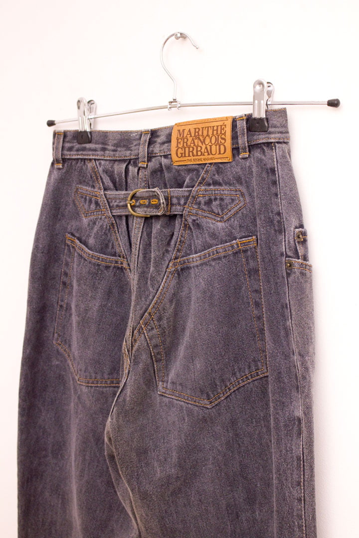 Grijze vintage Marithe Francois Girbaud jeans gesp en bijzondere zakken
