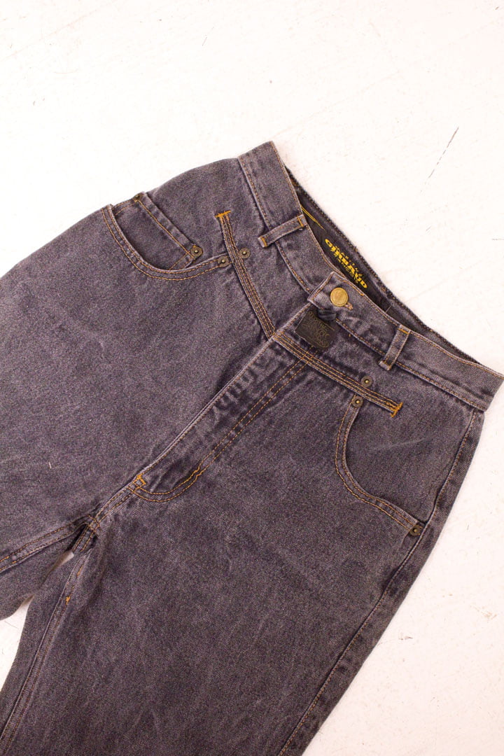 Grijze vintage Marithe Francois Girbaud jeans gesp en bijzondere zakken