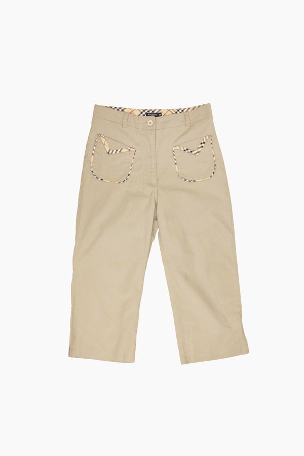 Kaki katoenen Burberry capri broek met ruit details