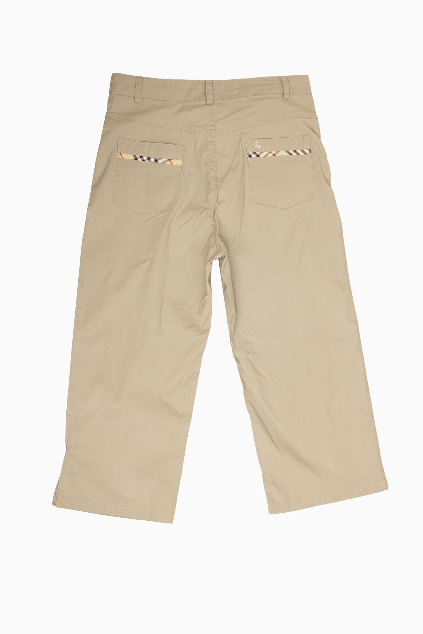 Kaki katoenen Burberry capri broek met ruit details