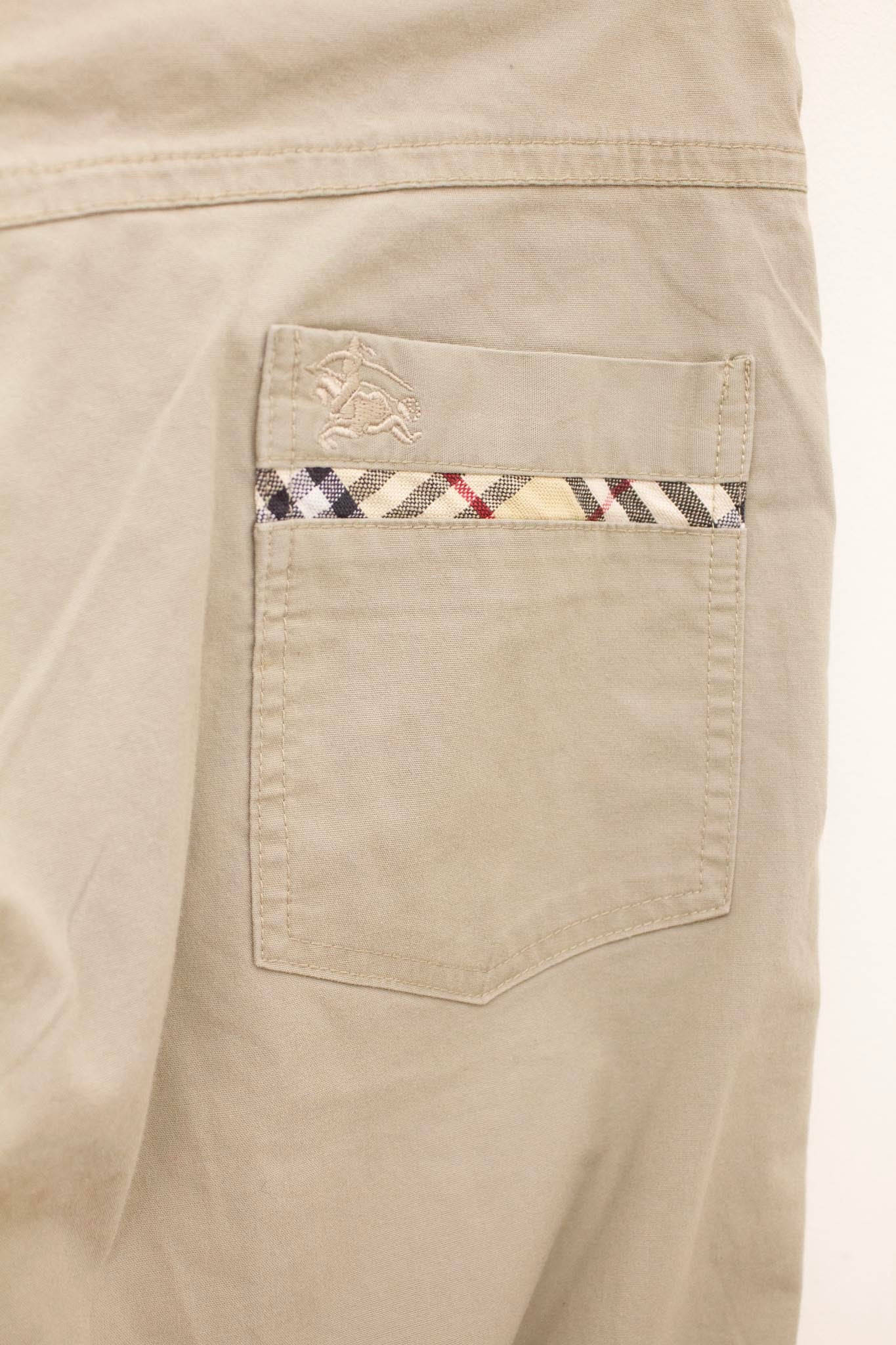 Kaki katoenen Burberry capri broek met ruit details