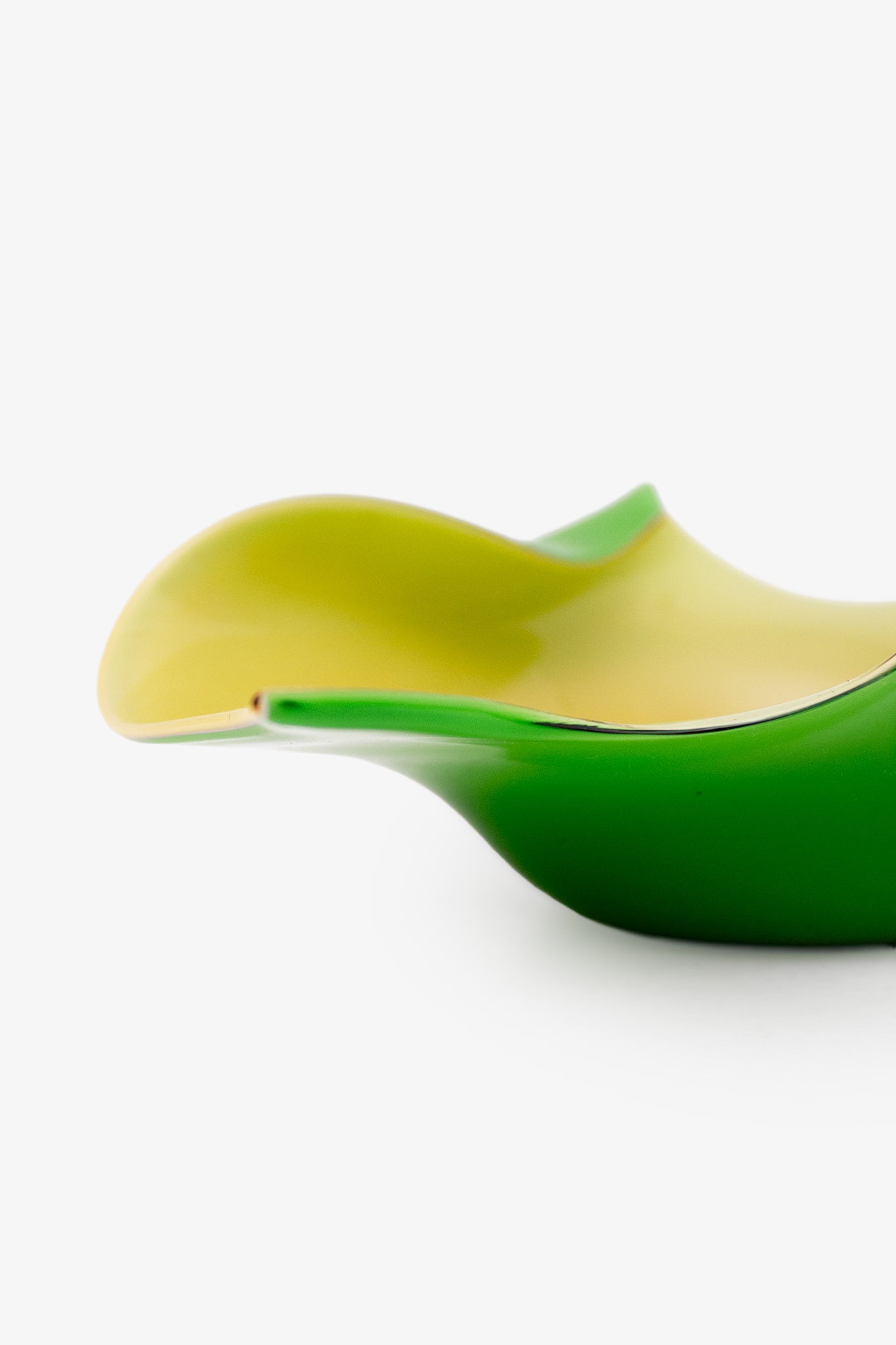 Groen geel gevouwen Murano glas schaaltje