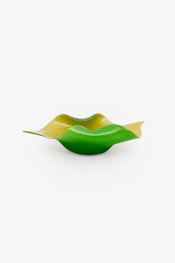 Groen geel gevouwen Murano glas schaaltje