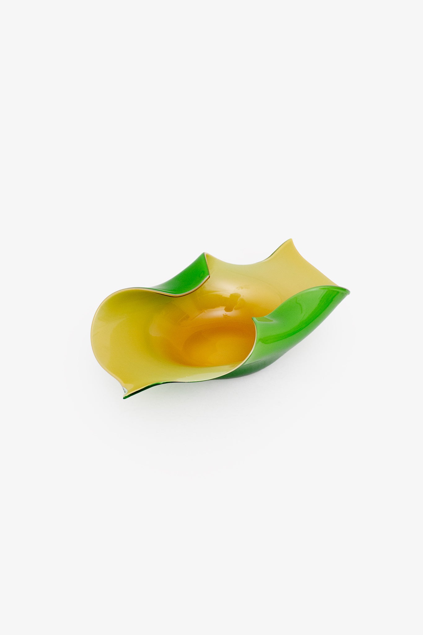 Groen geel gevouwen Murano glas schaaltje