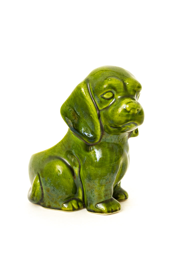 Groen keramieken bloempotje hond