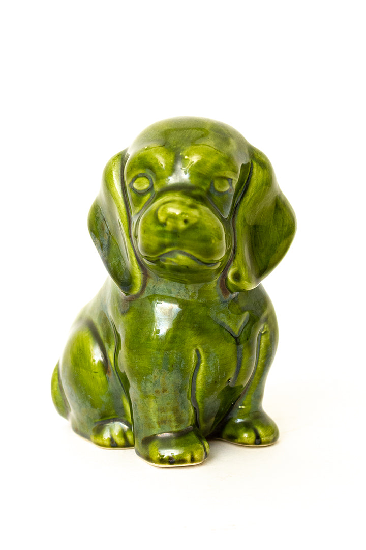 Groen keramieken bloempotje hond