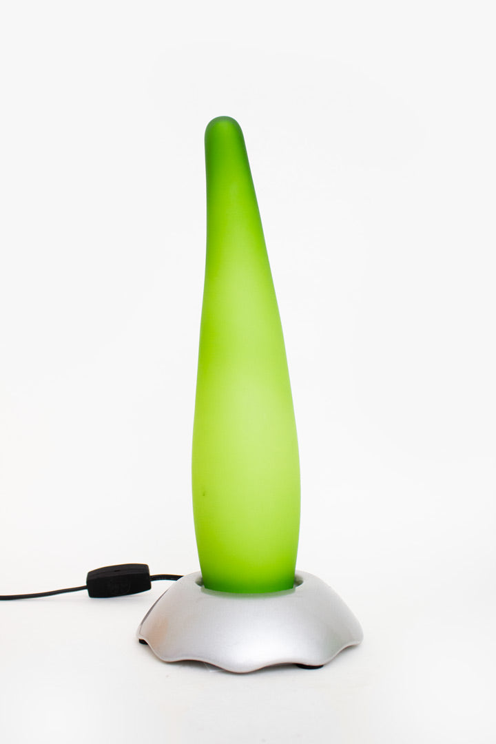 Groene glazen Y2K tafellamp zilverkleurige voet