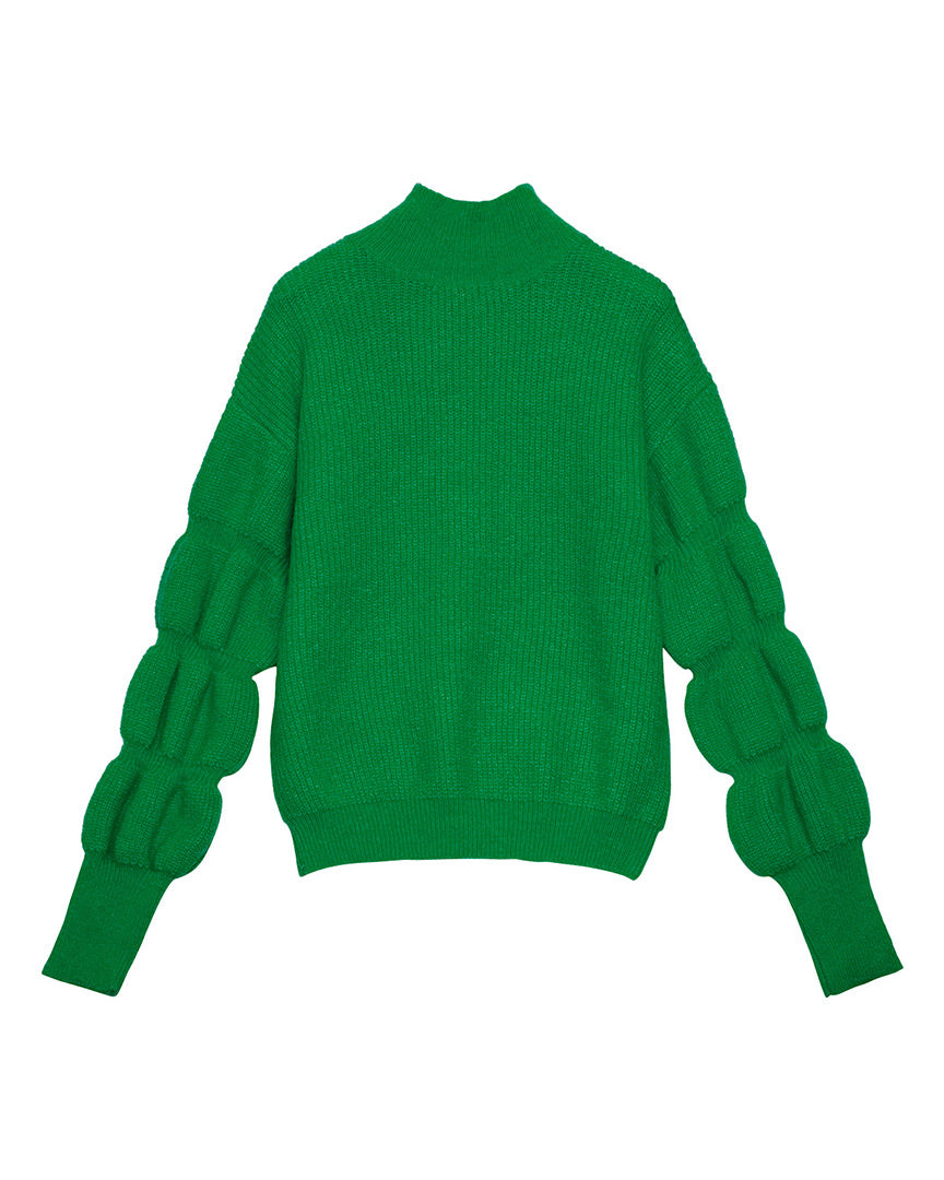Groene trui vintage-look met pofmouwen
