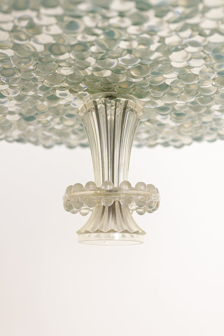 Groene vintage hanglamp met kunststof kap en glas-look onderzijde