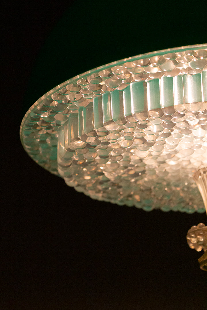 Groene vintage hanglamp met kunststof kap en glas-look onderzijde