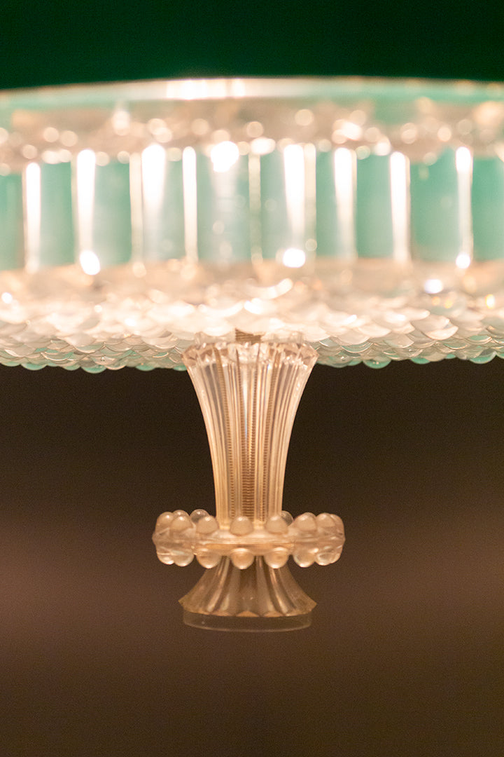 Groene vintage hanglamp met kunststof kap en glas-look onderzijde