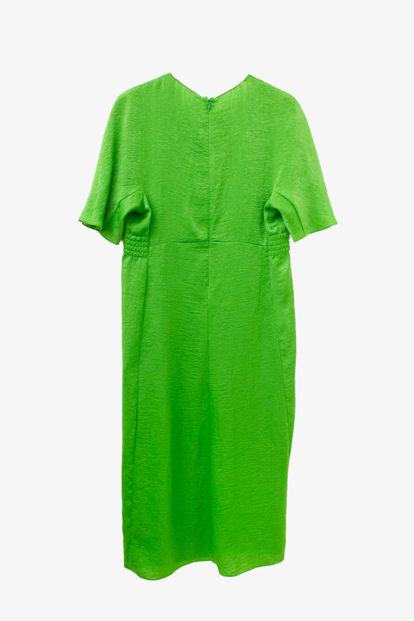 Groene licht glanzende Sies Marjan jurk met aangeknipte mouwtjes
