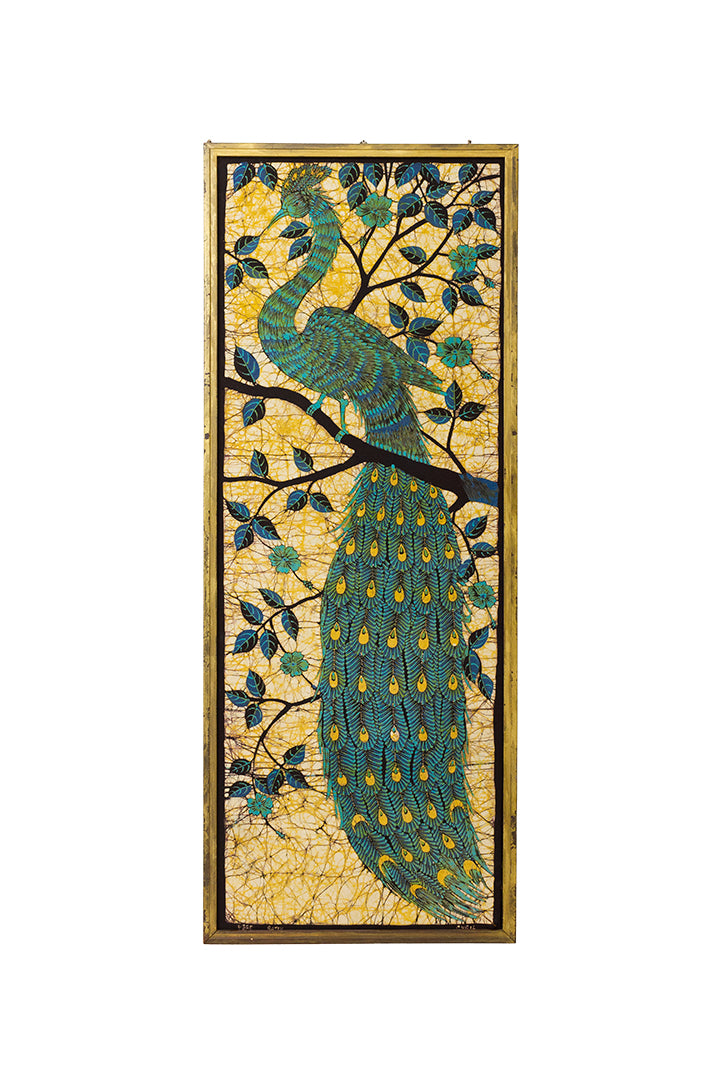 Groot Indonesisch schilderij batik doek met pauw
