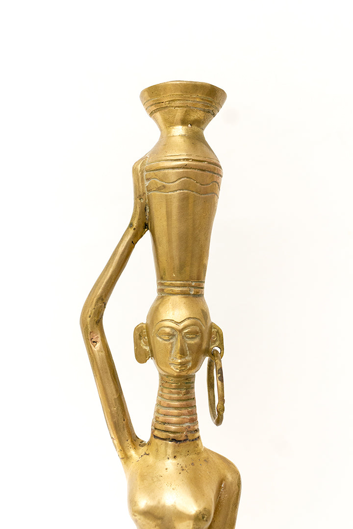 root vintage messing beeld van een Afrikaanse vrouw