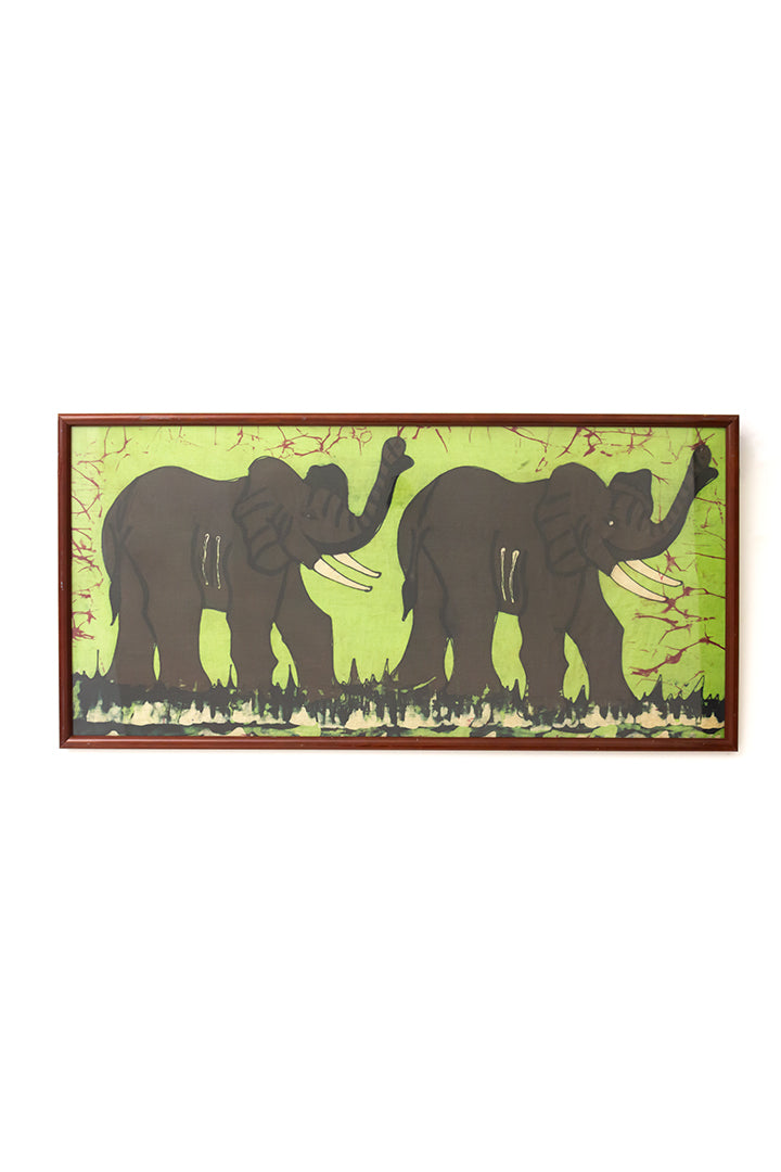 Groot vintage schilderij olifanten op doek batik