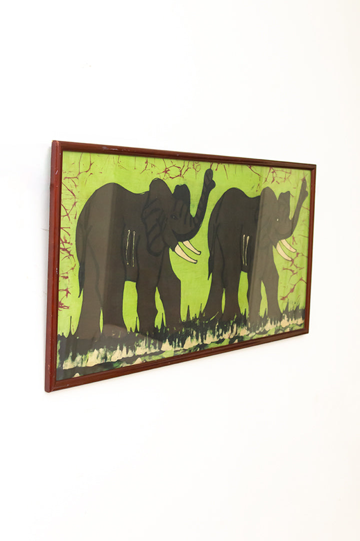 Groot vintage schilderij olifanten op doek batik