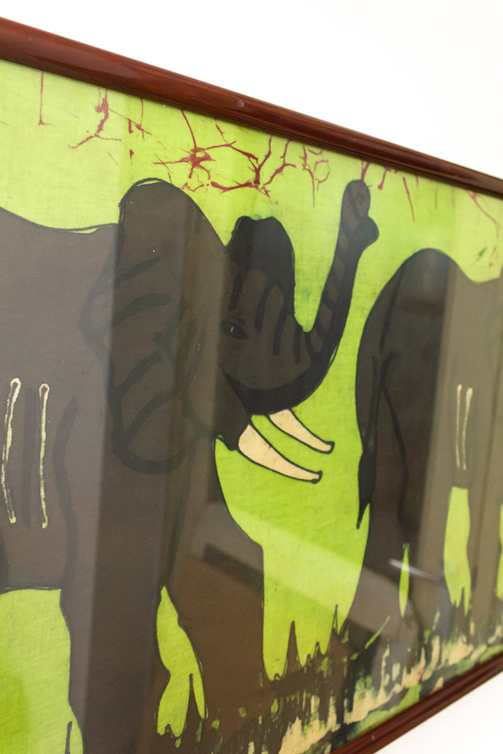 Groot vintage schilderij olifanten op doek batik