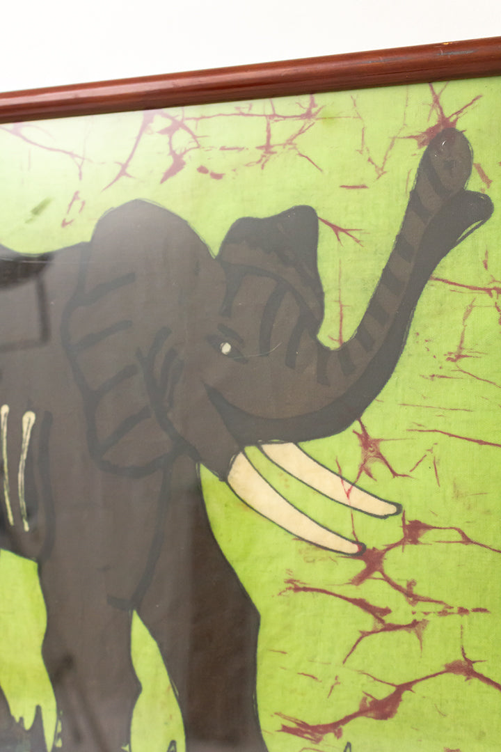 Groot vintage schilderij olifanten op doek batik