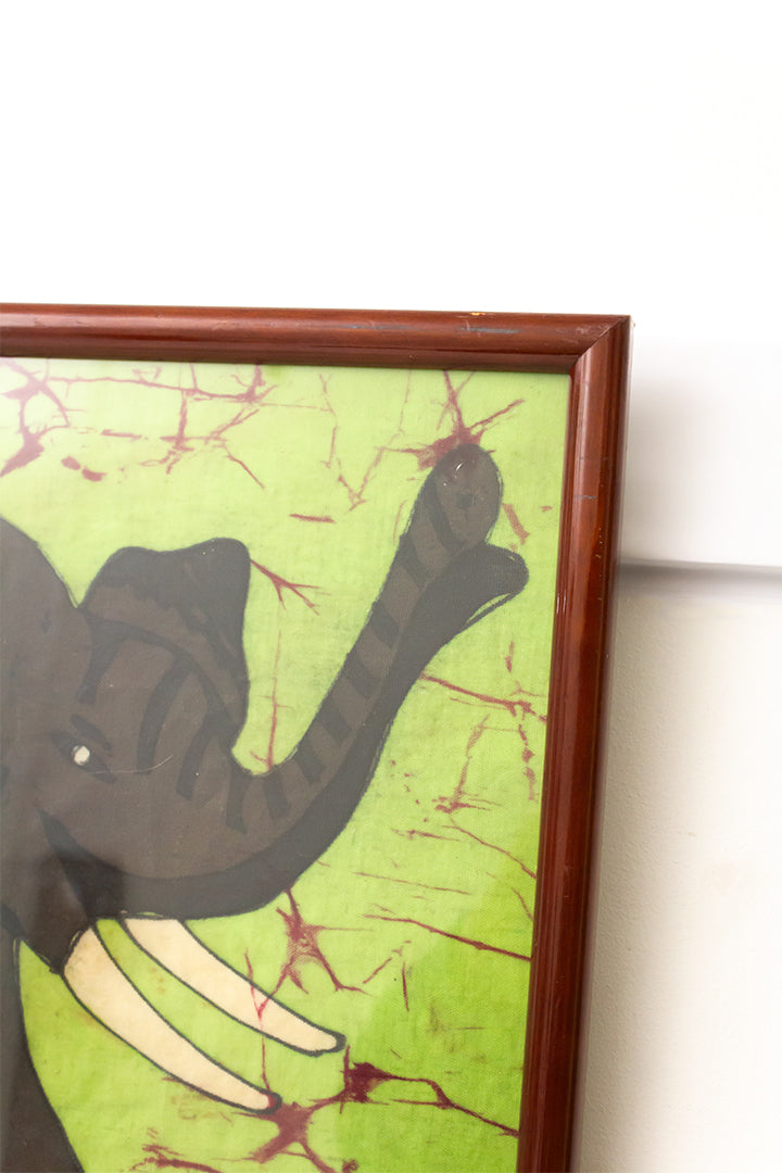 Groot vintage schilderij olifanten op doek batik