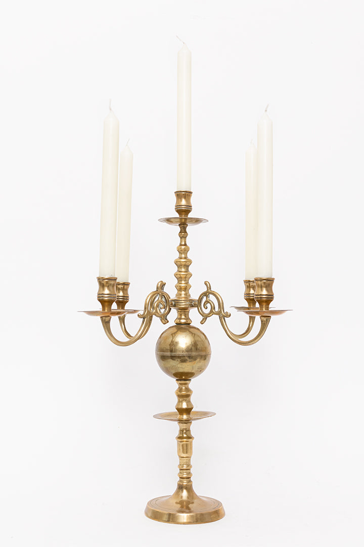 Grote 5-armige messing kandelaar vintage