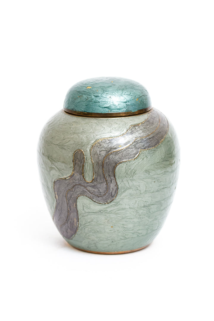 Grote vintage gemberpot mintgroen emaille India