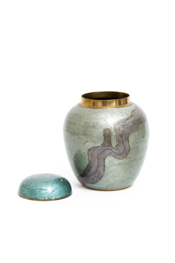 Grote vintage gemberpot mintgroen emaille India