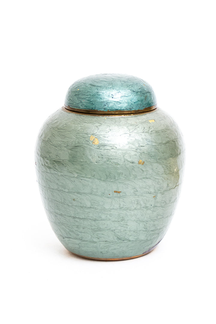 Grote vintage gemberpot mintgroen emaille India
