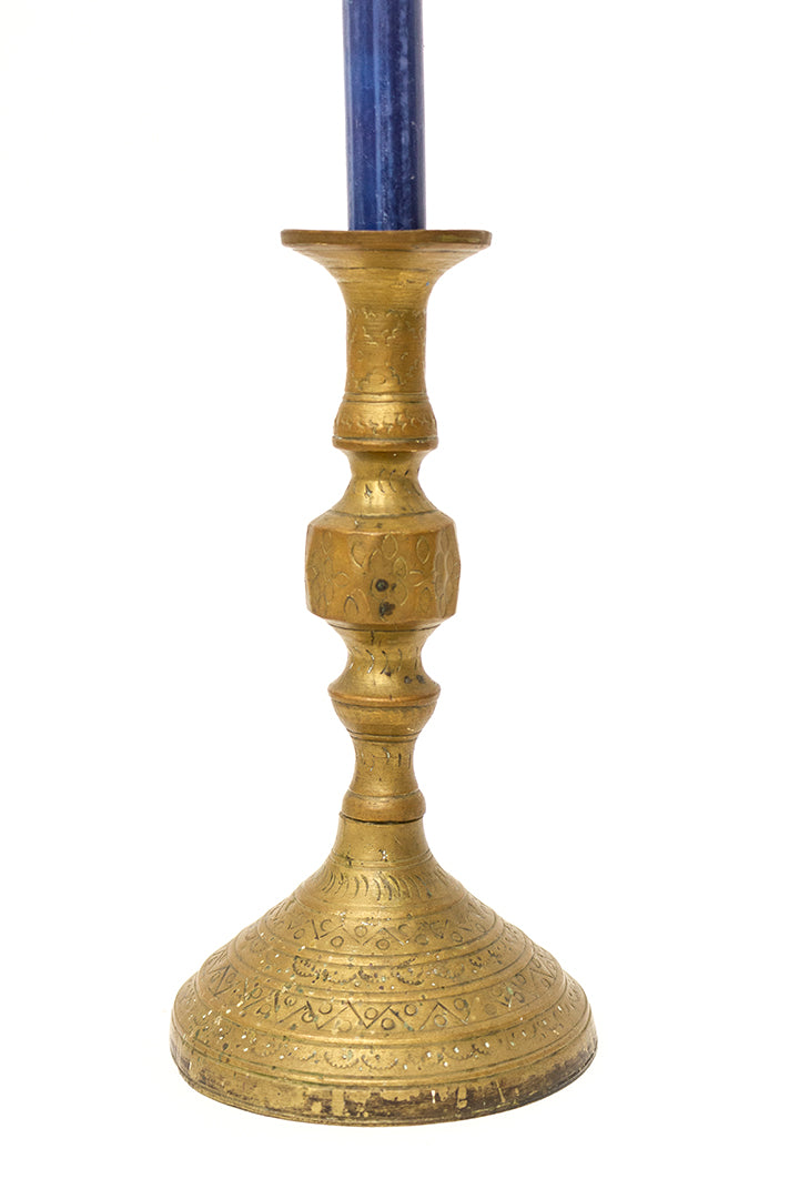 Grote vintage messing kandelaar met patronen