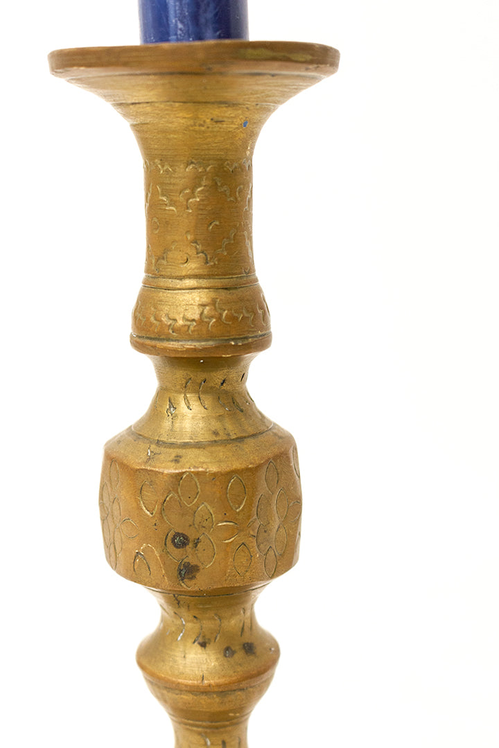 Grote vintage messing kandelaar met patronen