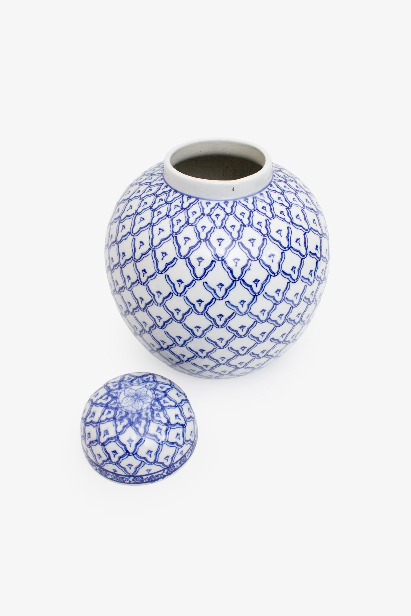 Vintage grote wit met blauwe gemberpot