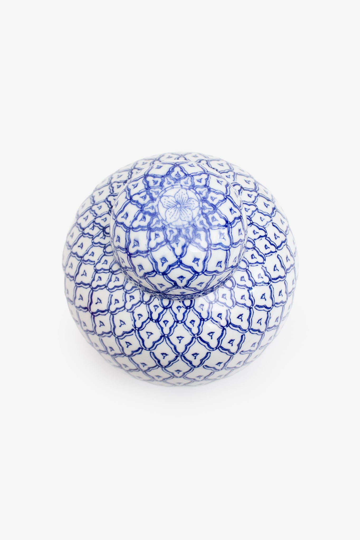 Vintage grote wit met blauwe gemberpot