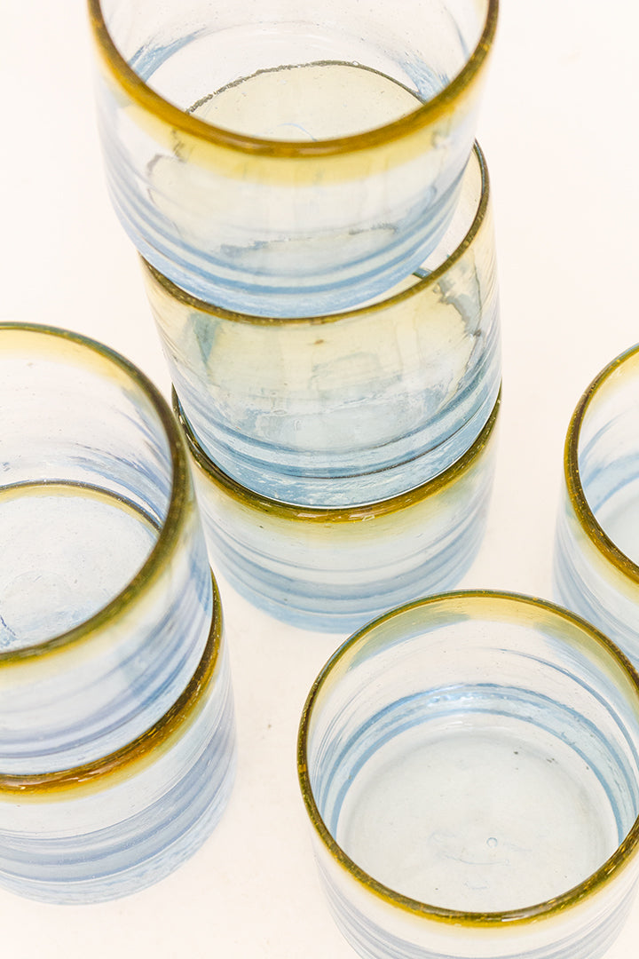 Handgeblazen Mexicaanse drinkglazen met geel/blauw accent - set van 10