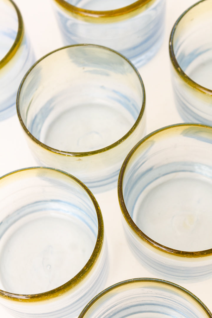 Handgeblazen Mexicaanse drinkglazen met geel/blauw accent - set van 10